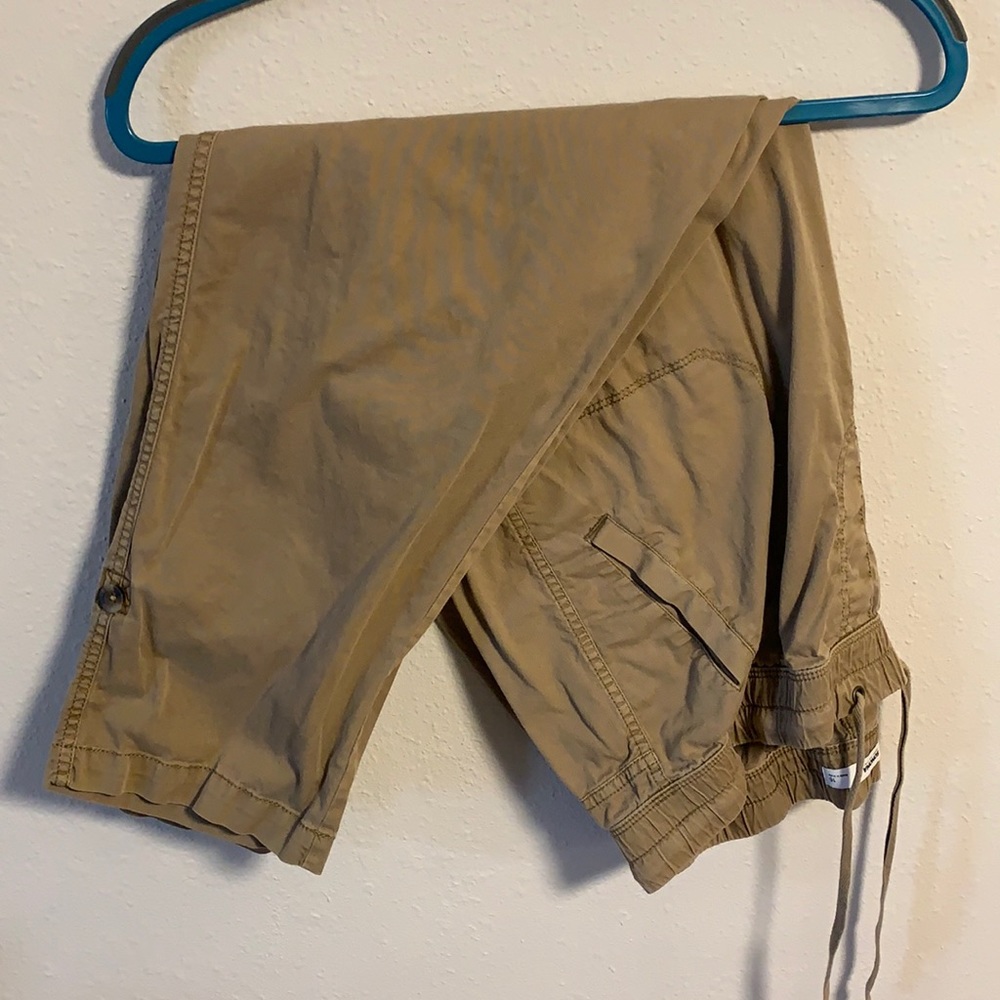 Khaki Ankle Length Roll-Up Cargo Pants Elastic Waist Band